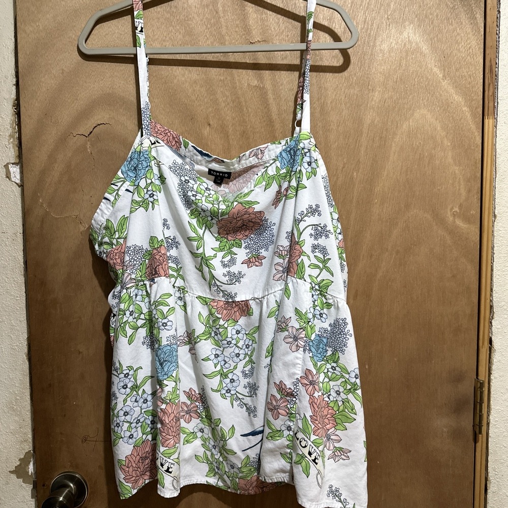 Torrid Womens Sz 6 White Floral Adjustable Tank Top Sleeveless Boho Love